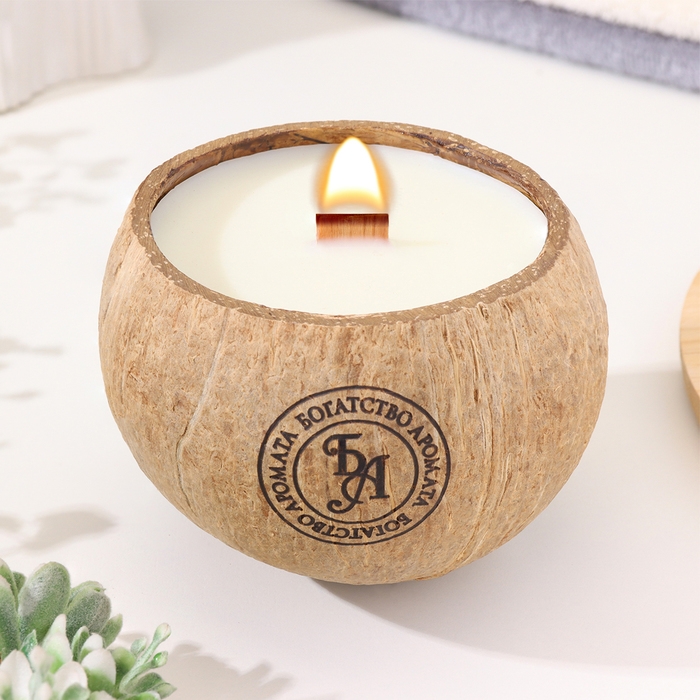 Свеча в кокосе ароматическая, апельсин, соевый воск, 8х10 см, в коробке Свеча в кокосе ароматическая, апельсин, соевый воск, 8х10 см, в коробке