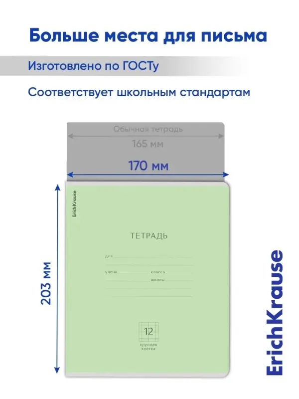 Тетрадь 12 листов в крупную клетку ErichKrause &laquo;Классика&raquo;, обложка мелованный картон, зелёная