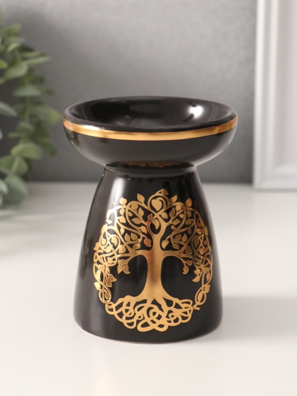 Аромалампа керамика Аромалампа керамика "Древо жизни" чёрная с золотом 9,3х9,3х11,8 см