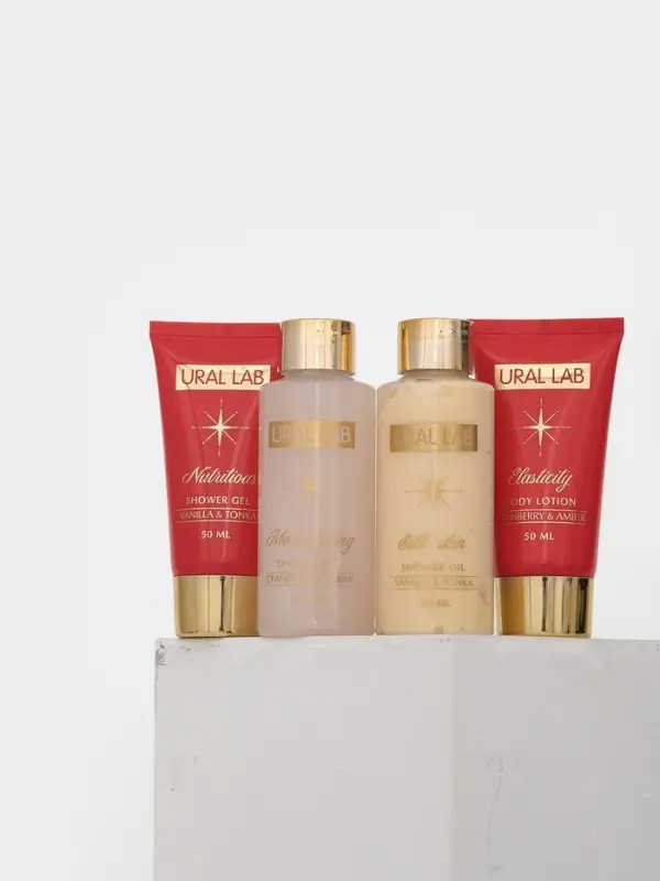 Подарочный набор новогодний в коробке конфете: гель для душа 2 шт., масло для душа, лосьон, URAL LAB Подарочный набор новогодний в коробке конфете: гель для душа 2 шт., масло для душа, лосьон, URAL LAB