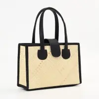 Сумка плетёная на застёжке из пандана, 30&times;10&times;35 см, бежево-чёрная