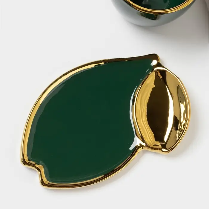 Чайная пара пара &laquo;Ливона&raquo;, 3 предмета: чашка 200 мл, блюдце, ложка, керамика, изумрудная