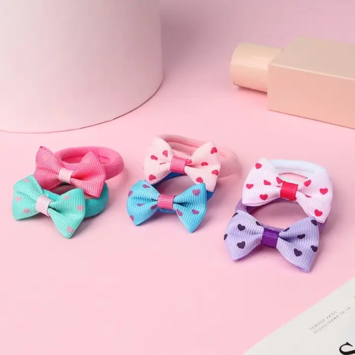 Резинка для волос "Бантик" (набор 6 шт) мини сердечки