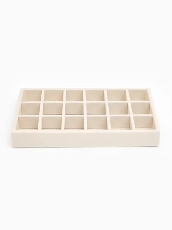 Подставка для украшений QF, 18 ячеек, флок, 21&times;12.3&times;2.5 см, бежевая