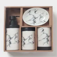 Аксессуары для ванной &laquo;Мраморный металл&raquo;, 4 предмета, мыльница, дозатор 400 мл, 2 стакана, белые