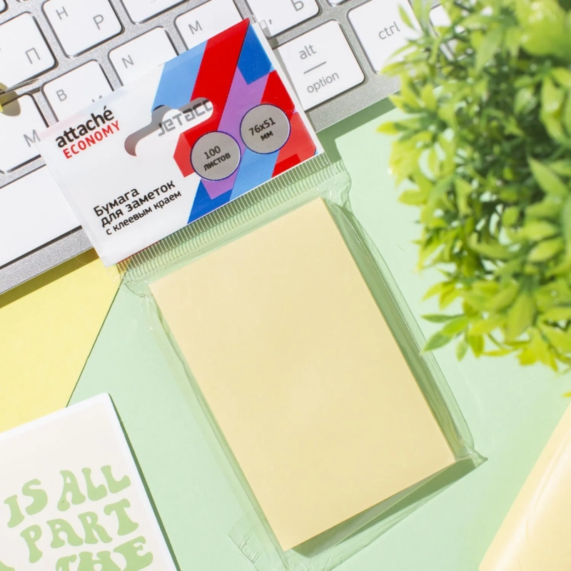 Бумага для заметок с клеевым краем Economy 76x51 мм, 100 л, пастел. Желтый