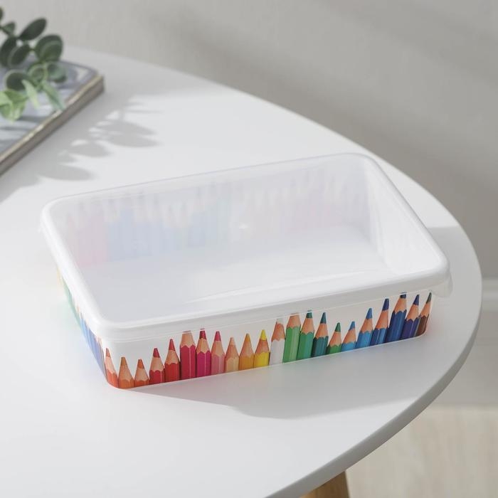 Корзина для хранения с крышкой «Карандаши», 20,5×14×4,6 см, цвет белый Корзина для хранения с крышкой «Карандаши», 20,5×14×4,6 см, цвет белый