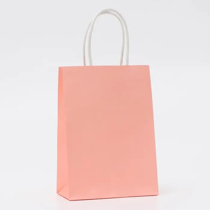 Пакет крафт розовый, круглая ручка, 15×21×8 см, 120 г