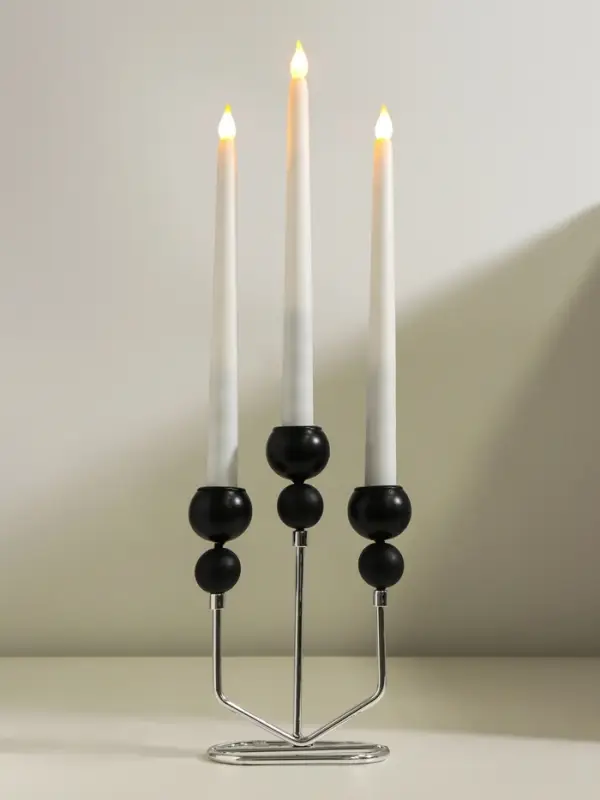 Подсвечник металл, дерево на 3 свечи  Подсвечник металл, дерево на 3 свечи "Шары. Абстракция"d=2,5 см чёрный и хром 14,3х6х21 см