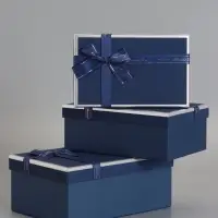 Набор подарочных коробок 3 в 1 прямоугольные с бантом, ночной синий, 23&times;16&times;9.5; 21&times;14&times;8; 19&times;12&times;6.5 см
