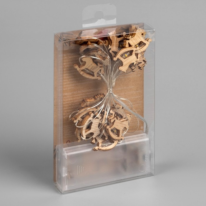 Гирлянда «Нить» 2 м роса с насадками «Лошадка», IP20, серебристая нить, 20 LED, батарейки ААх2 (нет в комплекте), свечение тёплое белое