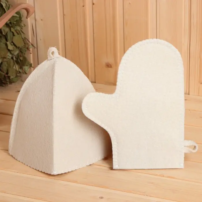 Набор для бани &laquo;Мужской&raquo;, 5 предметов: шапка, коврик, рукавица, тапочки, сумка, шерсть 30%, полиэфир 70%, светлый, &laquo;Добропаровъ&raquo;