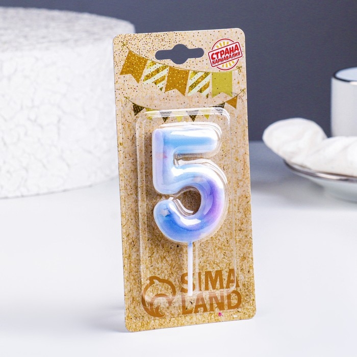 Свеча в торт на шпажке Свеча в торт на шпажке "Звездопад", цифра 5, 5,5 см