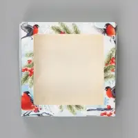 Коробка подарочная новогодняя, складная 20&times;20&times;4 см &laquo;Снегири&raquo;