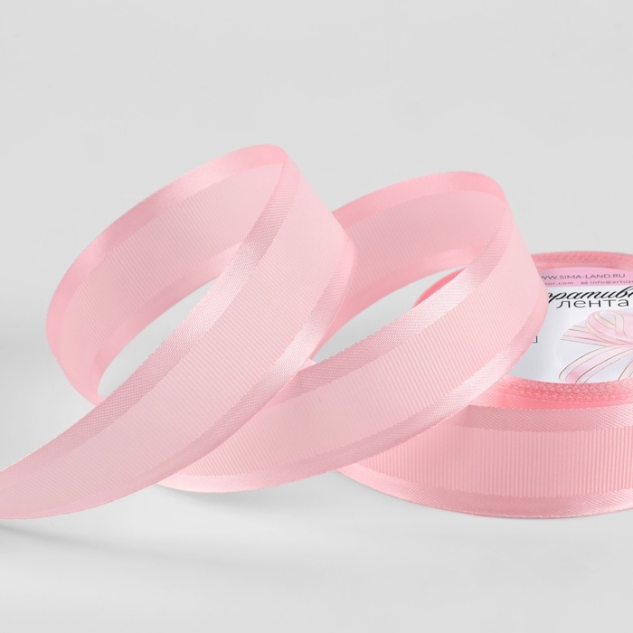 Лента декоративная, репсовая/атласная, 25 мм, 9,1 ± 0,5 м, розовая №04 Лента декоративная, репсовая/атласная, 25 мм, 9,1 ± 0,5 м, розовая №04
