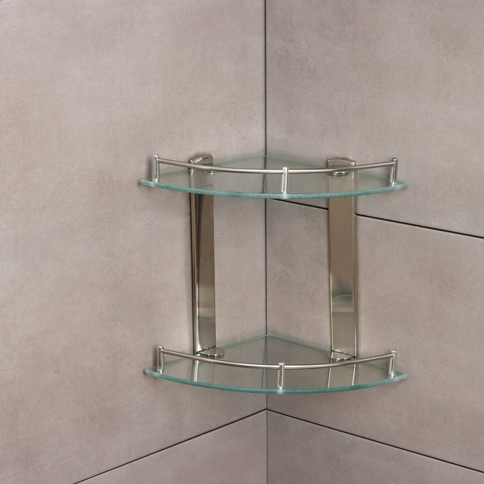 Полка для ванной комнаты 2х-ярусная угловая Штольц Stölz, 24×24×28 см, нержавеющая сталь, стекло Полка для ванной комнаты 2х-ярусная угловая Штольц Stölz, 24×24×28 см, нержавеющая сталь, стекло