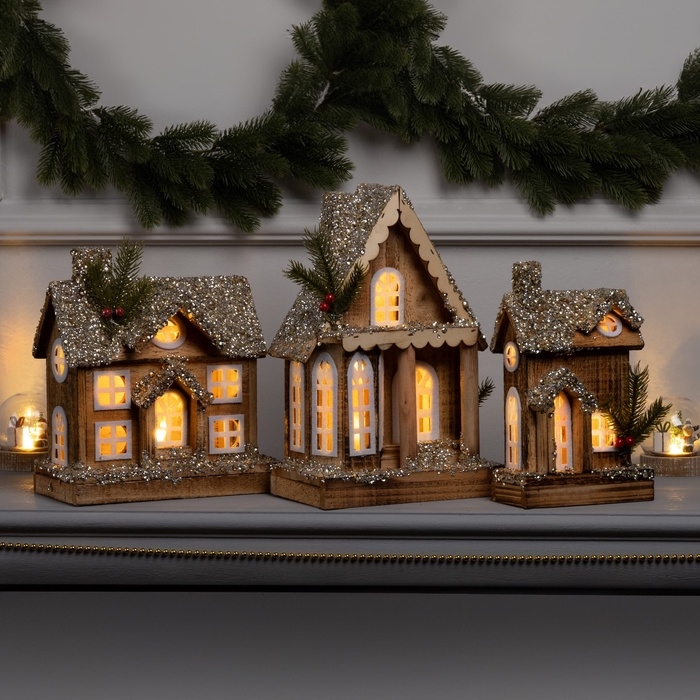 Фигура деревянная Фигура деревянная "Изба", 21х12х23 см, 5 LED, батарейки AAx2 (не в комплекте), свечение теплое белое