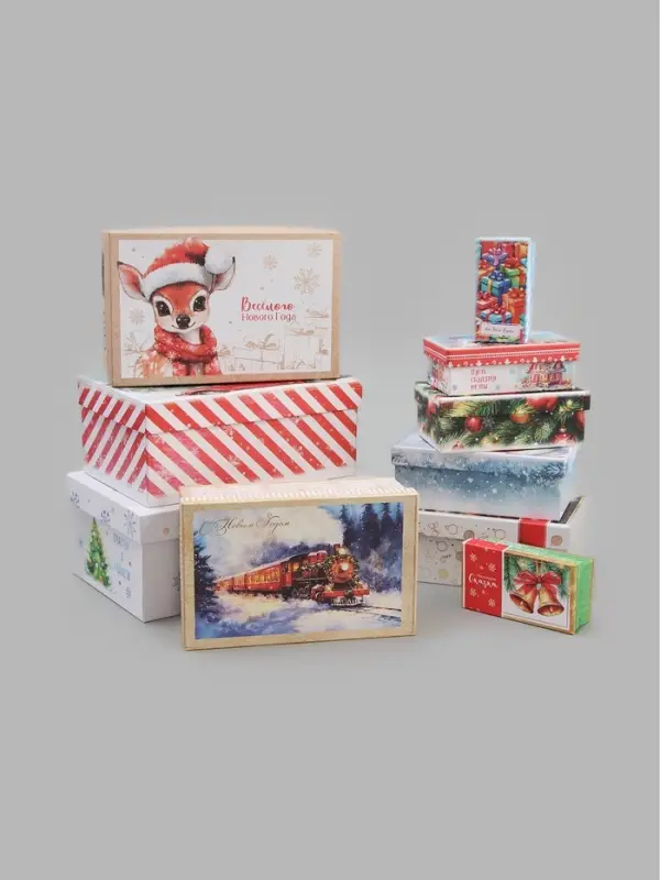 Коробки подарочные новогодние 10 в 1 &laquo;С Новым Годом&raquo;, 30&times;19&times;11.5 - 12&times;6.5&times;4 см