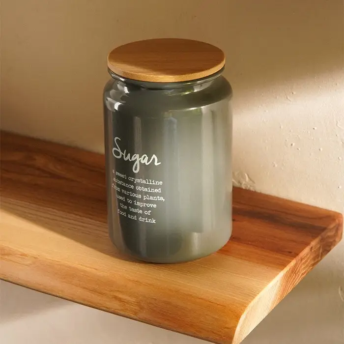 Банка для сахара SL Home, 9.5&times;14 см, с бамбуковой крышкой, серая