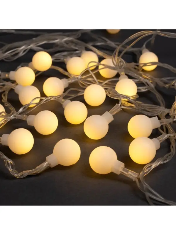 Гирлянда &laquo;Нить&raquo; 5 м с насадками &laquo;Шарики белые&raquo;, IP20, прозрачная нить, 30 LED, свечение тёплое белое, 8 режимов, 220 В