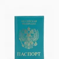 Обложка для паспорта, натуральная кожа, тиснение фольгой, гладкая, бирюзовая