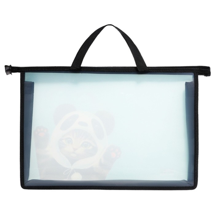 Папка с ручками А4, 335 х 235 х 55 мм, пластиковая, ручки-тесьма, Calligrata "Котик панда"