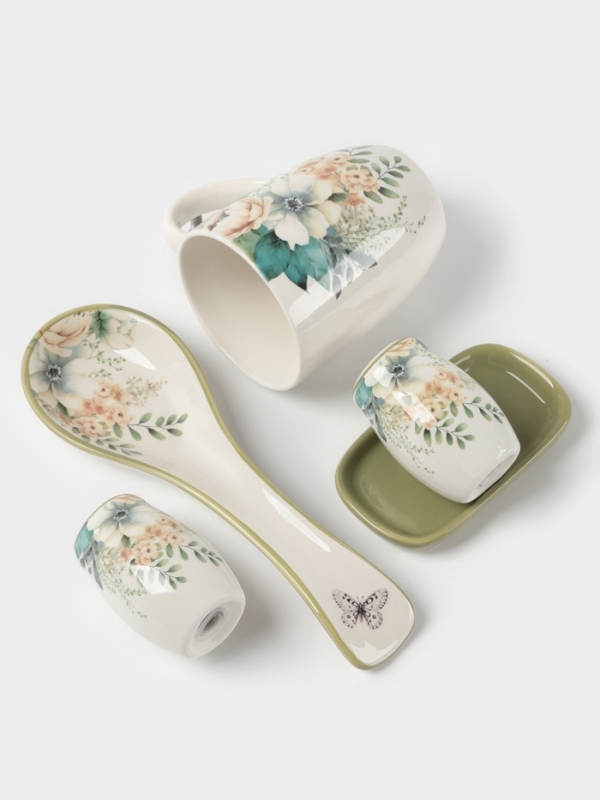 Подставка под ложку Доляна  Подставка под ложку Доляна "Цветы" цвет белый 22,3x7,1x2,7 см