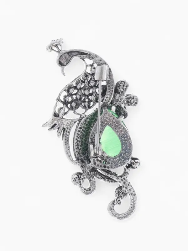 Брошь &laquo;Павлин&raquo;, элегантный, разноцветная в чернёном серебре