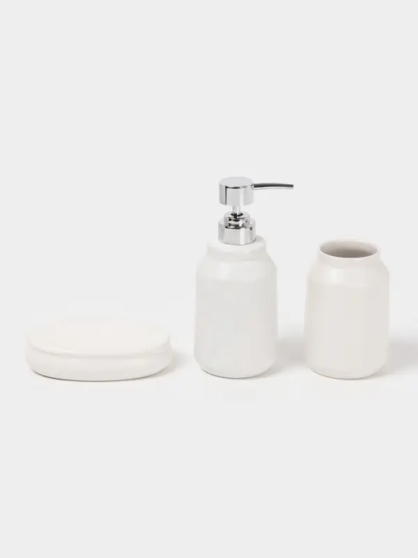 Аксессуары для ванной SAVANNA &laquo;Глянец&raquo;, 3 предмета, мыльница, дозатор для мыла, стакан, белые