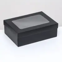 Коробка подарочная складная, упаковка, крышка-дно, с окном, чёрная, 24&times;17&times;8 см