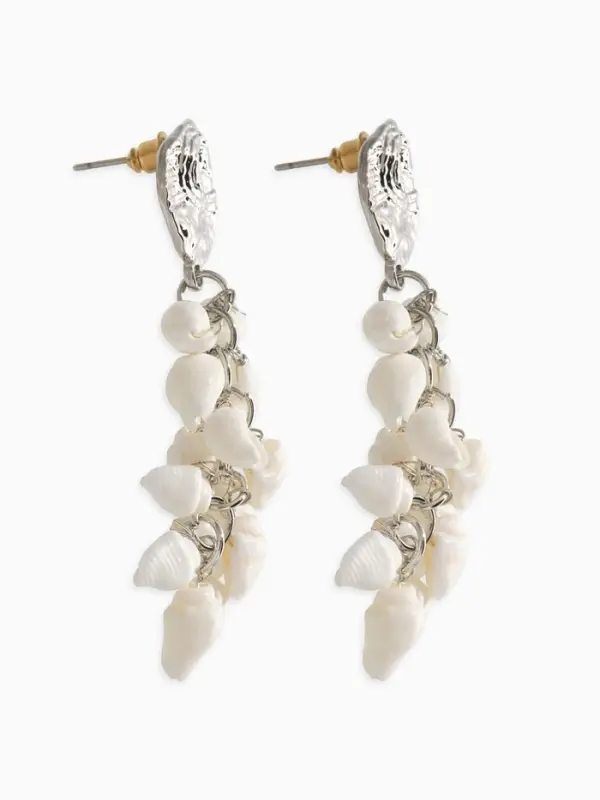 Серьги "Морской мир" ракушечки маленькие, цвет белый в серебре