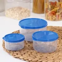 Набор контейнеров пищевых круглых Доляна, 3 шт: 150 мл, 300 мл, 500 мл, прозрачные, крышка синяя