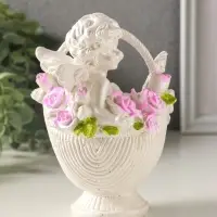 Фигурка гипс &laquo;Ангел в корзине&raquo;, 13&times;10&times;8 см, с росписью, белый