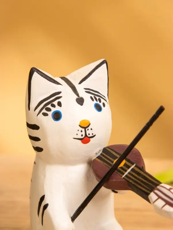 Сувенир «Кот скрипач», 3.5×8×8 см, дерево, белый