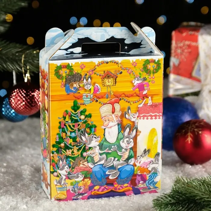 Подарочная коробка «Дед Мороз и Зайцы», 16.8×7×25 см