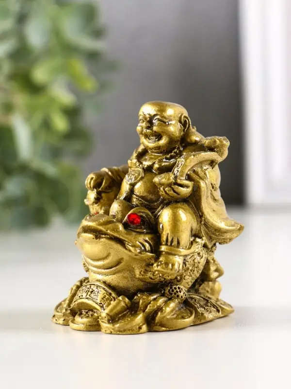 Нэцкэ фигурка &laquo;Хотей на жабе&raquo;, под бронзу