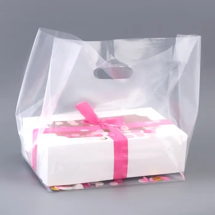 Пакет квадратный полиэтиленовый с вырубной ручкой, упаковка, прозрачный, 23,5х38+22см ± 5% 60 мкм