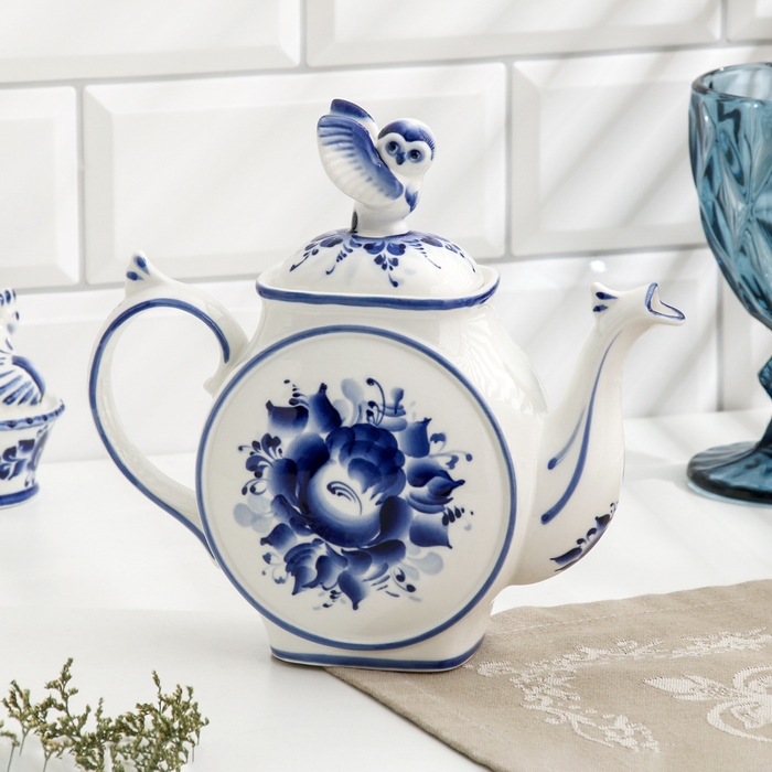 Чайник Чайник "Сова", 22 х 8 х 20 см, гжель, кобальт