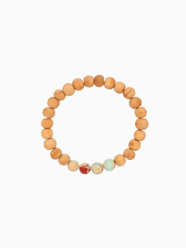 Браслет из сандалового дерева с агатом, длина 18 см, цв. голубой Браслет из сандалового дерева с агатом, длина 18 см, цв. голубой