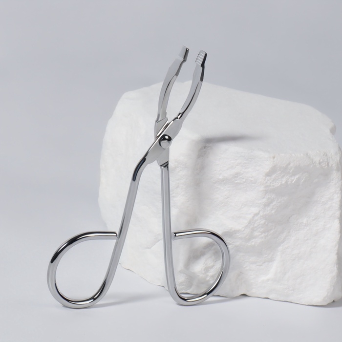 Пинцет в форме ножниц, изогнутый, 8 см, цвет серебристый