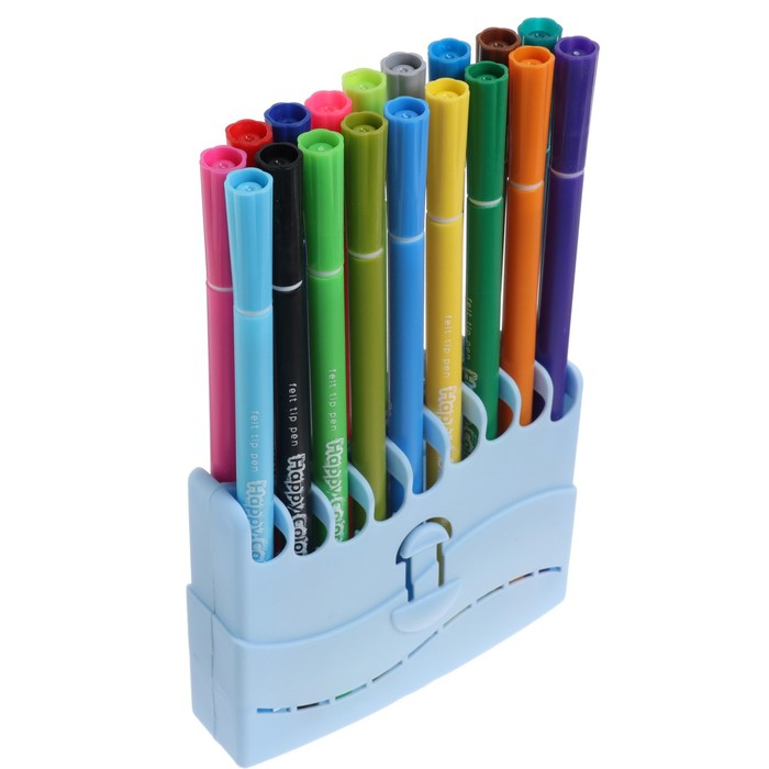 Фломастеры 18 цветов HappyColor, на водной основе, в пластиковом пенале, МИКС Фломастеры 18 цветов HappyColor, на водной основе, в пластиковом пенале, МИКС