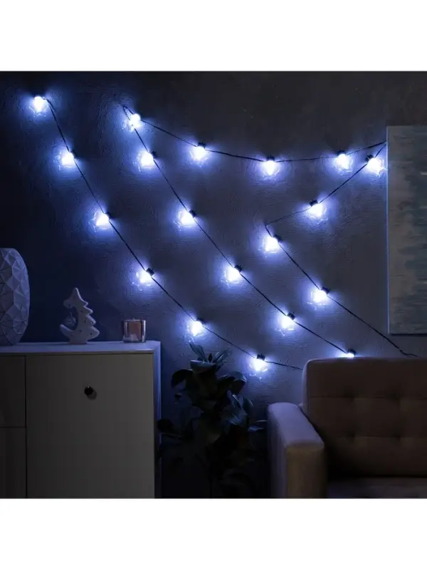 Умная гирлянда &laquo;Нить&raquo; 6 м с насадками &laquo;Звёздочки&raquo;, IP20, тёмная нить, 20 LED, свечение RGB, USB