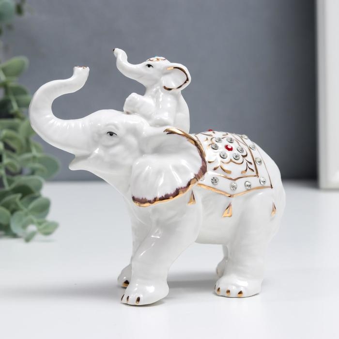 Сувенир керамика Сувенир керамика "Белый слон со слонёнком" стразы, с золотом 12х13,5х6,5 см