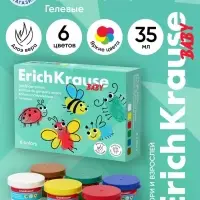 Краски пальчиковые, набор 6 цветов по 35 мл, ErichKrause Baby, гелевые, с Алоэ Вера, в картонной коробке