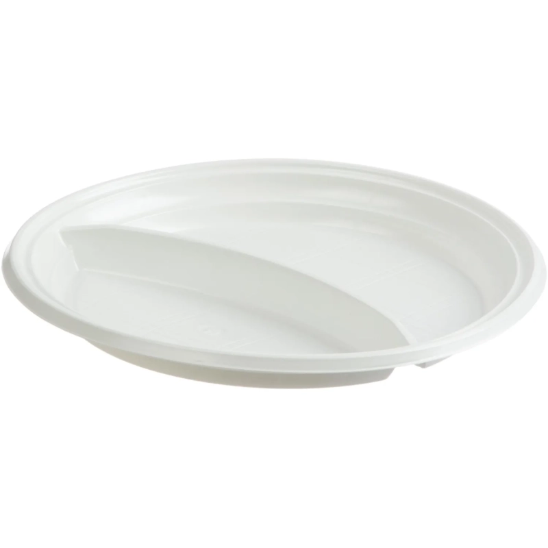 Тарелка одноразовая d-205мм, 2-х секционная белая, ПС 100шт/уп