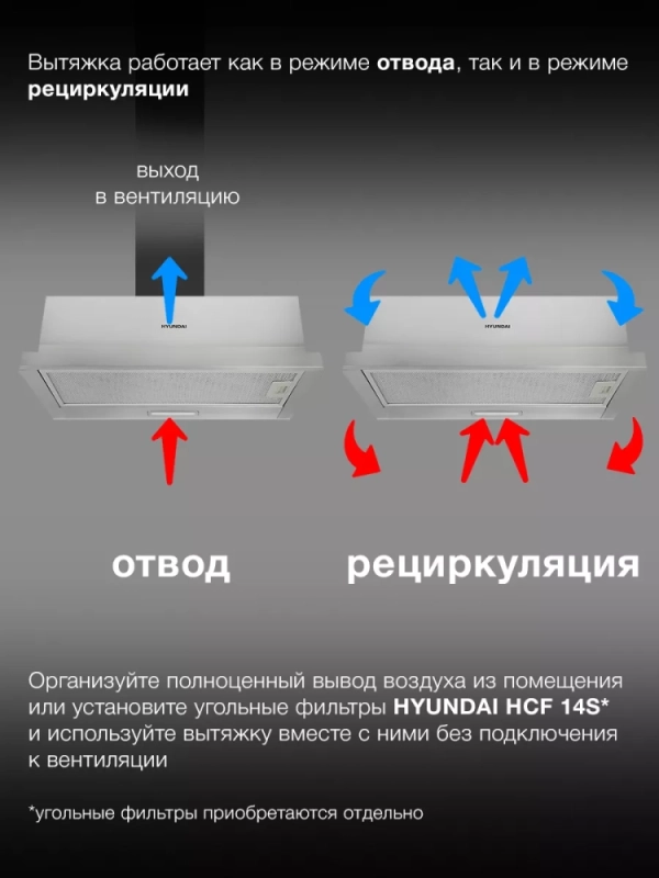 Вытяжка встраиваемая HBH 6230 IX нержавеющая сталь
