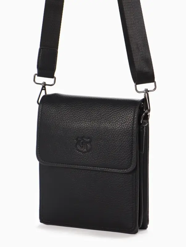 Сумка планшет мужская, на молнии, два наружных кармана, длинный ремень, 19&times;8&times;23 см, чёрная