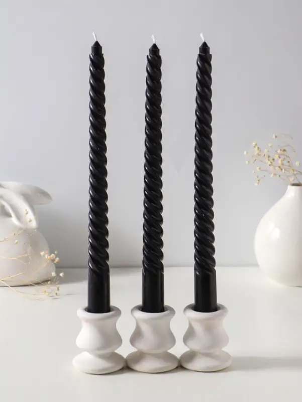 Набор свечей витых 25 см, 3 шт., 57 г, 5 ч, чёрный