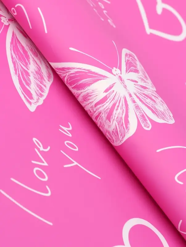 Плёнка для цветов, &laquo;Бабочки и сердца&raquo;, фуксия, 57&times;57 см