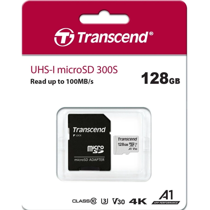 Карта памяти Transcend 300S microSDXC 128Gb UHS-I Cl10 +ад, TS128GUSD300S-A